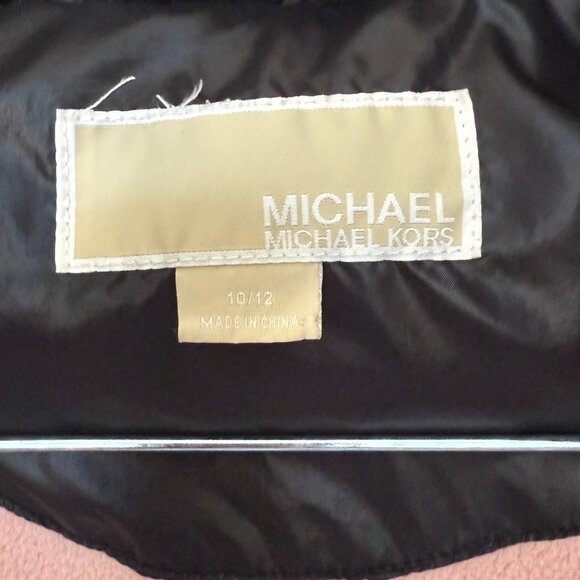 Michael Kors Kids Black Puffer Jacket Quilted Pink Fleece Lined MK Logo Zipper - Picture 12 of 16